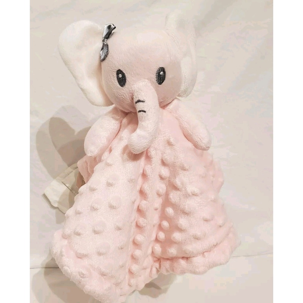 SL Home Pink Minky Dot Elephant Baby Plush Lovey Security Blanket Gray Bow
